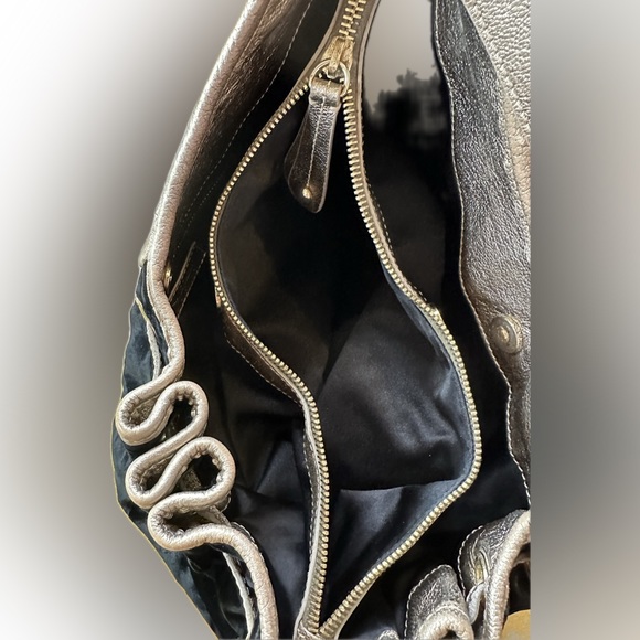 MOSCHINO authentic limited edition Metallic Leather & Black Velvet Ruffle Bag - Picture 4 of 10